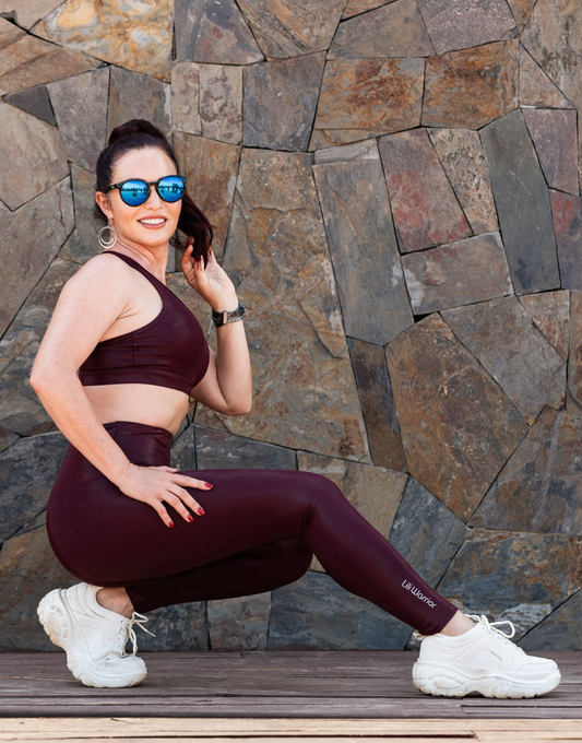 Burgundy : legging & brassière, tenue fitness super gainante