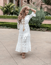Monaco Long bohemian dress with lace and ruffles, 3/4 sleeves